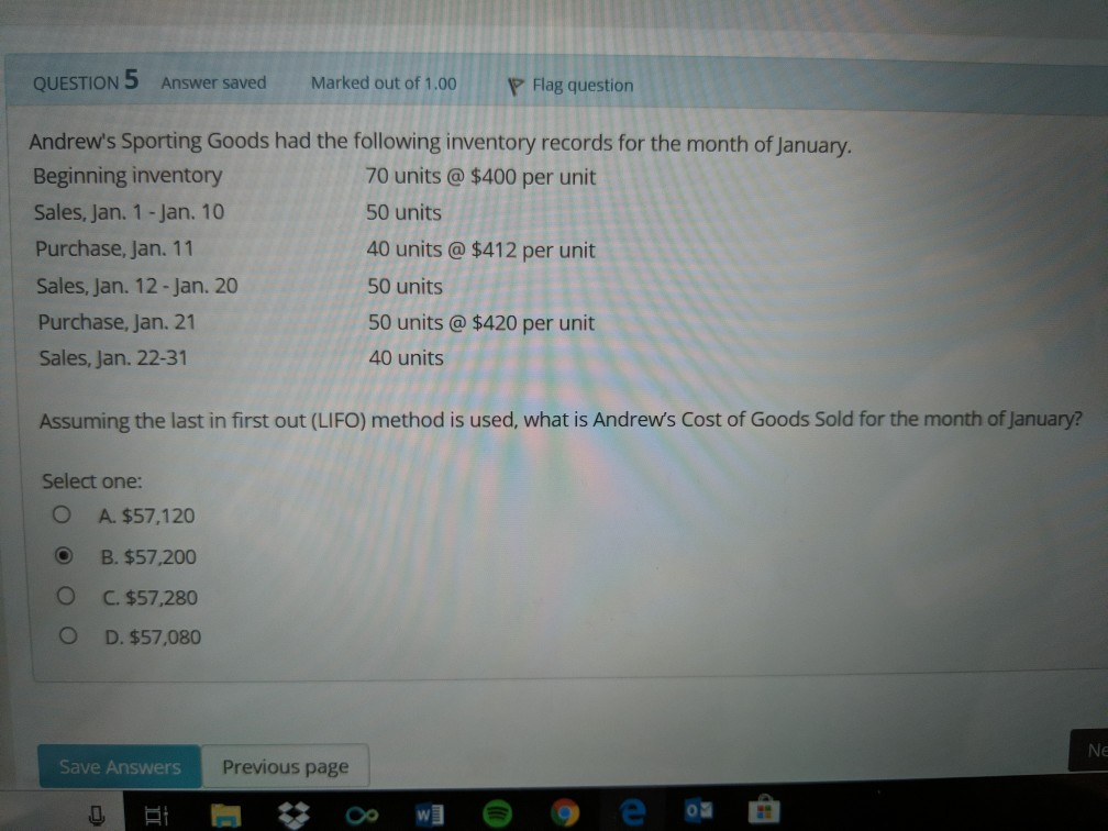 QUESTION 5 Answer saved Marked out of 1.00 Flag question Andrew's