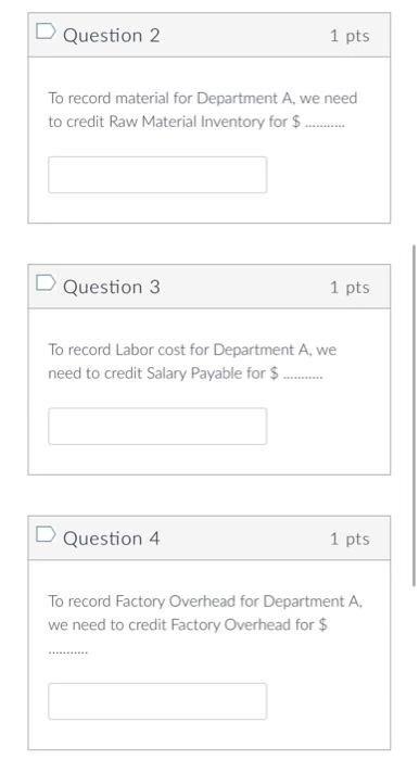 overhead for Department A Work in Process Inventory - Dept. B Work