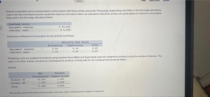 depreciation and supervisory expense, are allocated to three activity cost pools based
