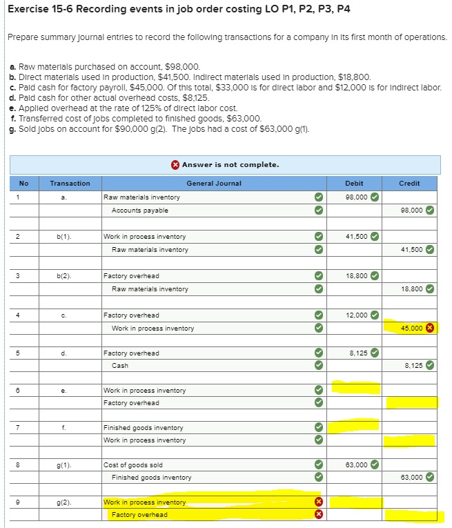 Please help with fields in yellow. Thanks! Exercise 15-6 Recording events