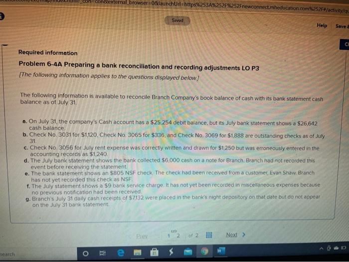 Econ external_browser=0&launchUrl=https%253A%252F%252Fnewconnect.mheducation.com%252F#/activity/qu Saved Help Save a CI Required information Problem 6-4A