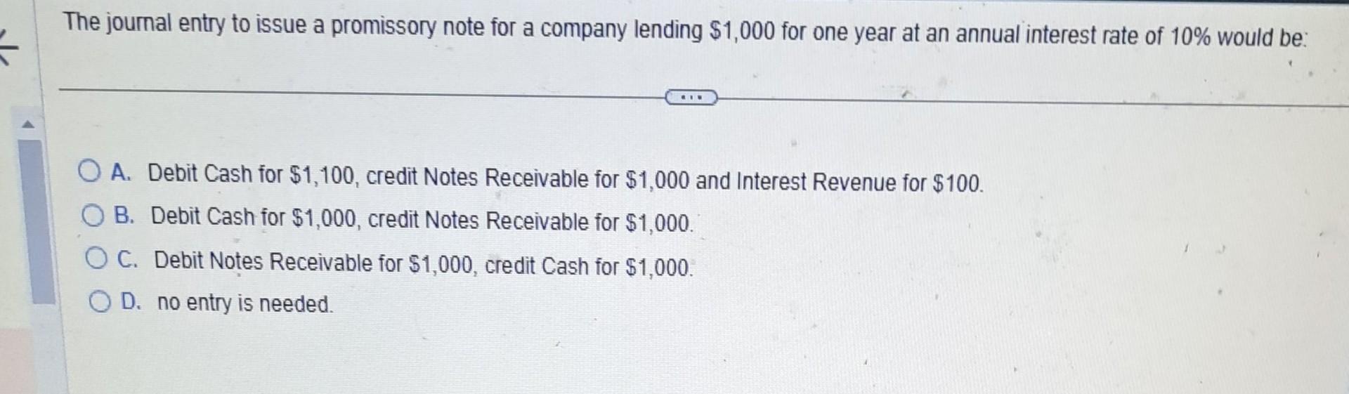  Help me The journal entry to issue a promissory note for