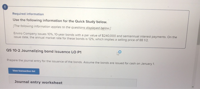  Required information Use the following information for the Quick Study below.