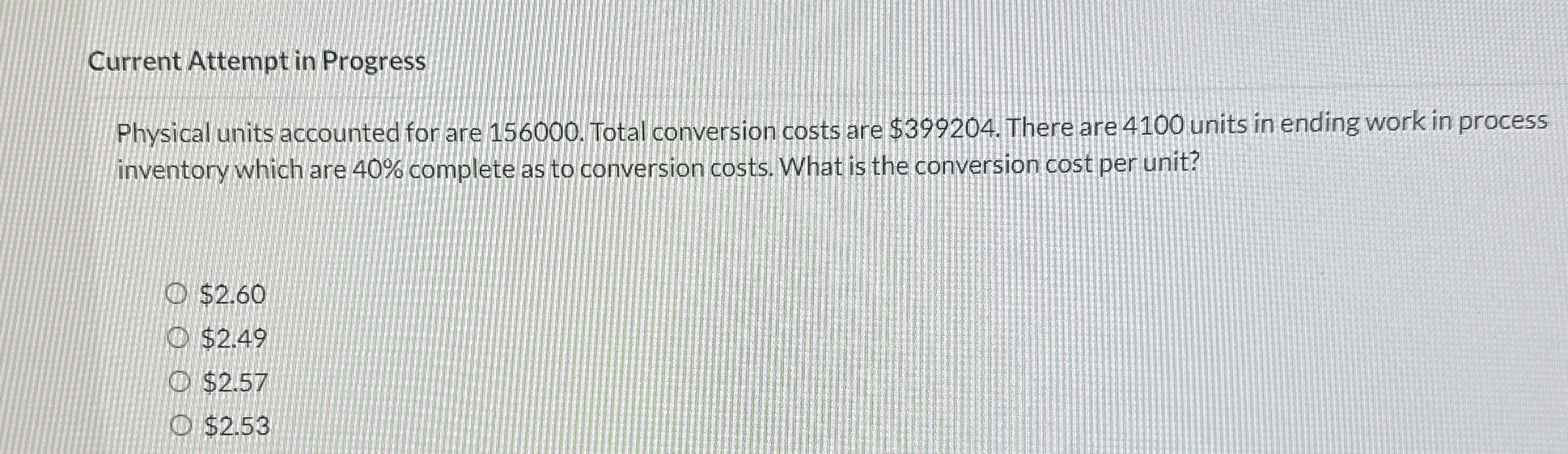  Current Attempt in Progress Physical units accounted for are 156000. Total