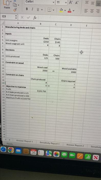 A furniture company manufactures desks and chairs. Each desk uses four units