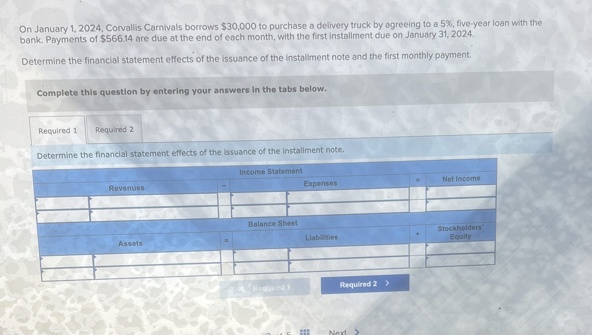  On January 1,2024, Corvallis Carnivals borrows $30,000 to purchase a delivery