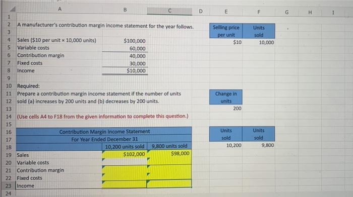 How to get variable cost using excel formulas and cells. B D