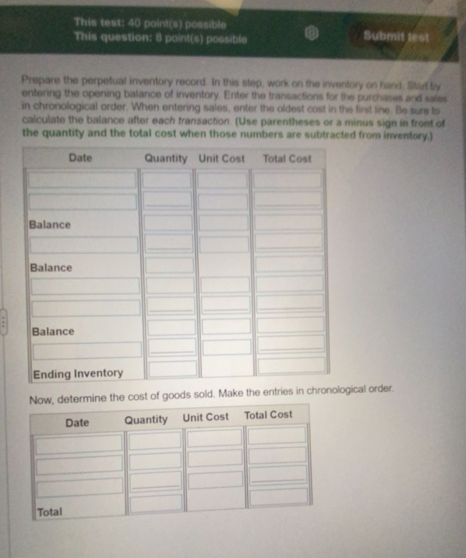  This test: 40 pointio) possible This question: 8 point(S) possible entering