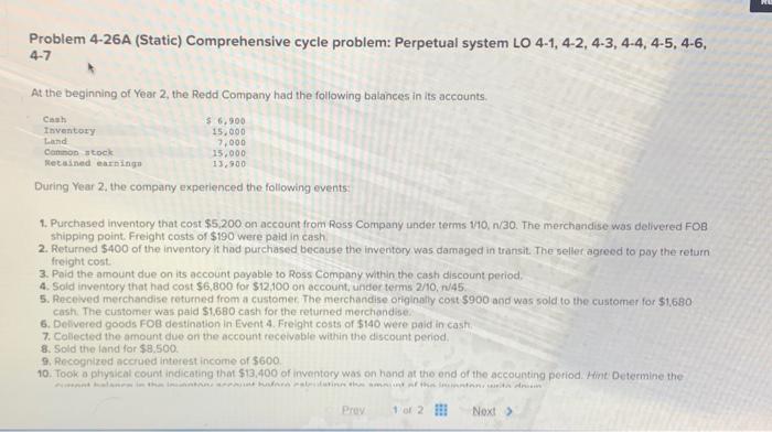  please help me finish and correct this! Problem 4-26A (Static) Comprehensive