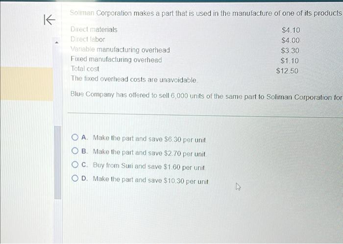 is used in the manufacture of one of its products Blue Company