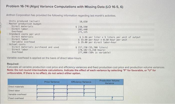  Problem 16-74 (Algo) Variance Computations with Missing Data (LO 16-5, 6)