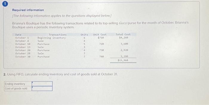 like the post!! Required information The following information applies to the questions