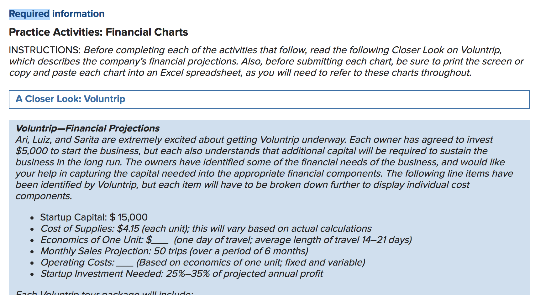 Required information Practice Activities: Financial Charts INSTRUCTIONS: Before completing each of