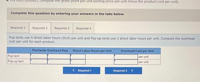 Pup tents and Pop-up tents. The company budgets $318,000 of overhead cost