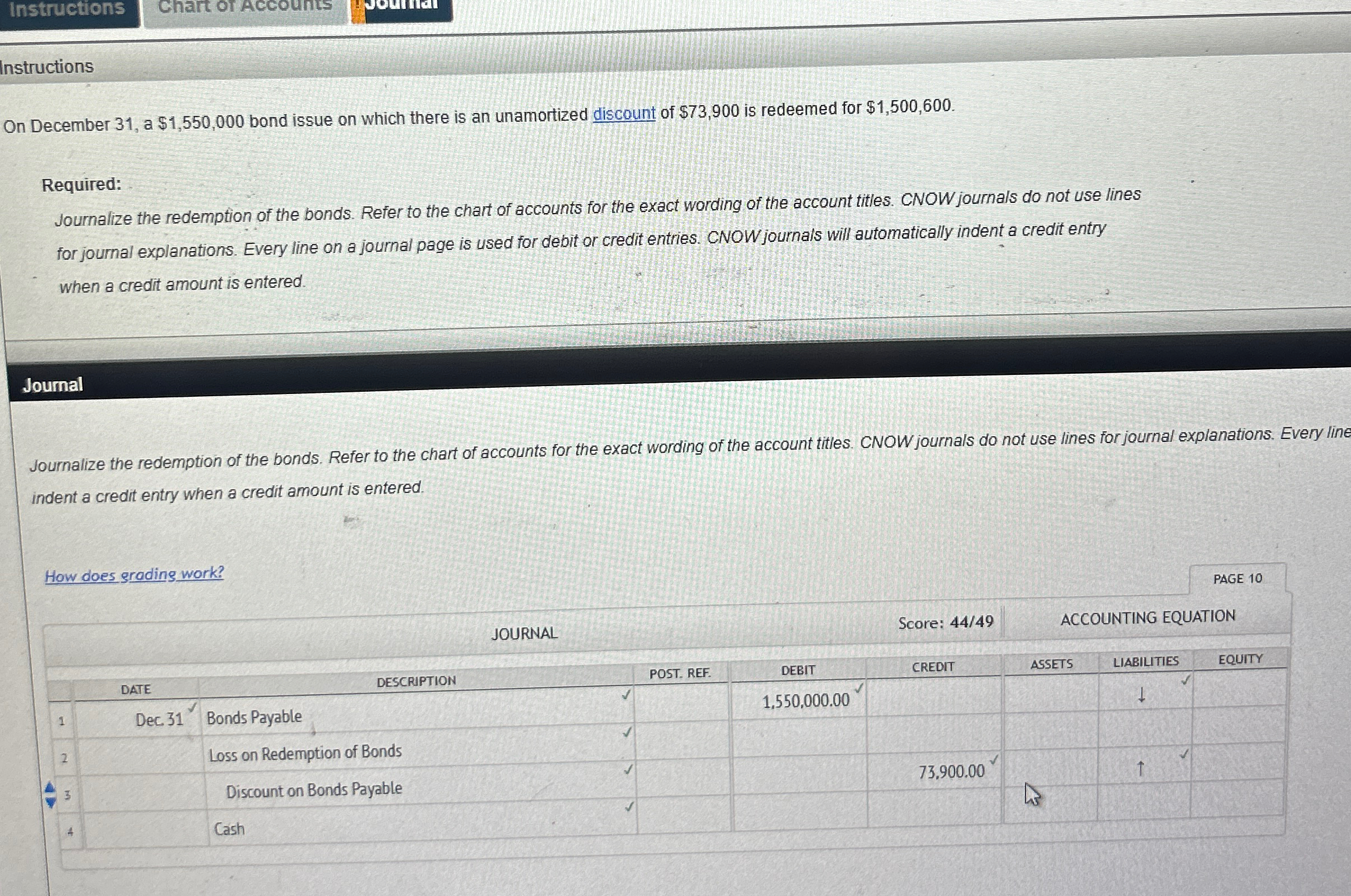  Instructions Chart or Accounts Instructions On December 31, a $1,550,000 bond