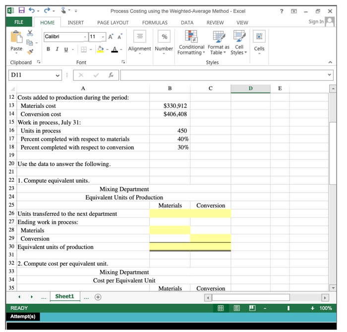 costing and has two departments and has provided data related to its