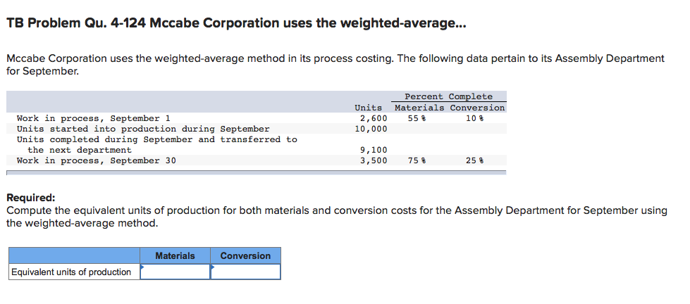 TB Problem Qu. 4-124 Mccabe Corporation uses the weighted-average... Mccabe Corporation