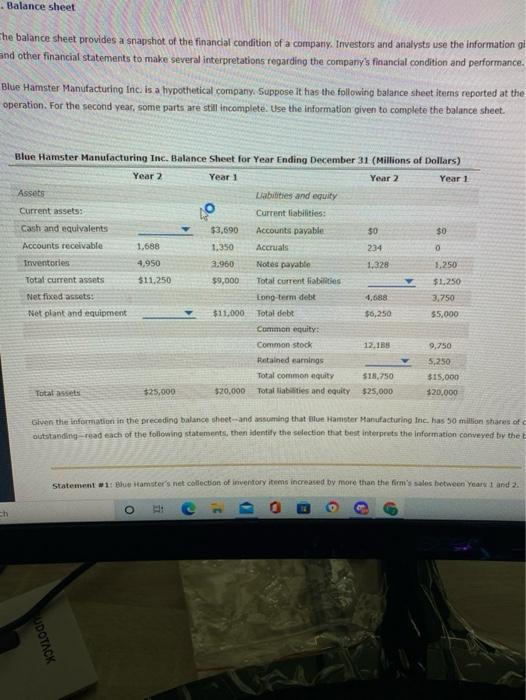 really could use help will upcote asap. Balance sheet the balance sheet