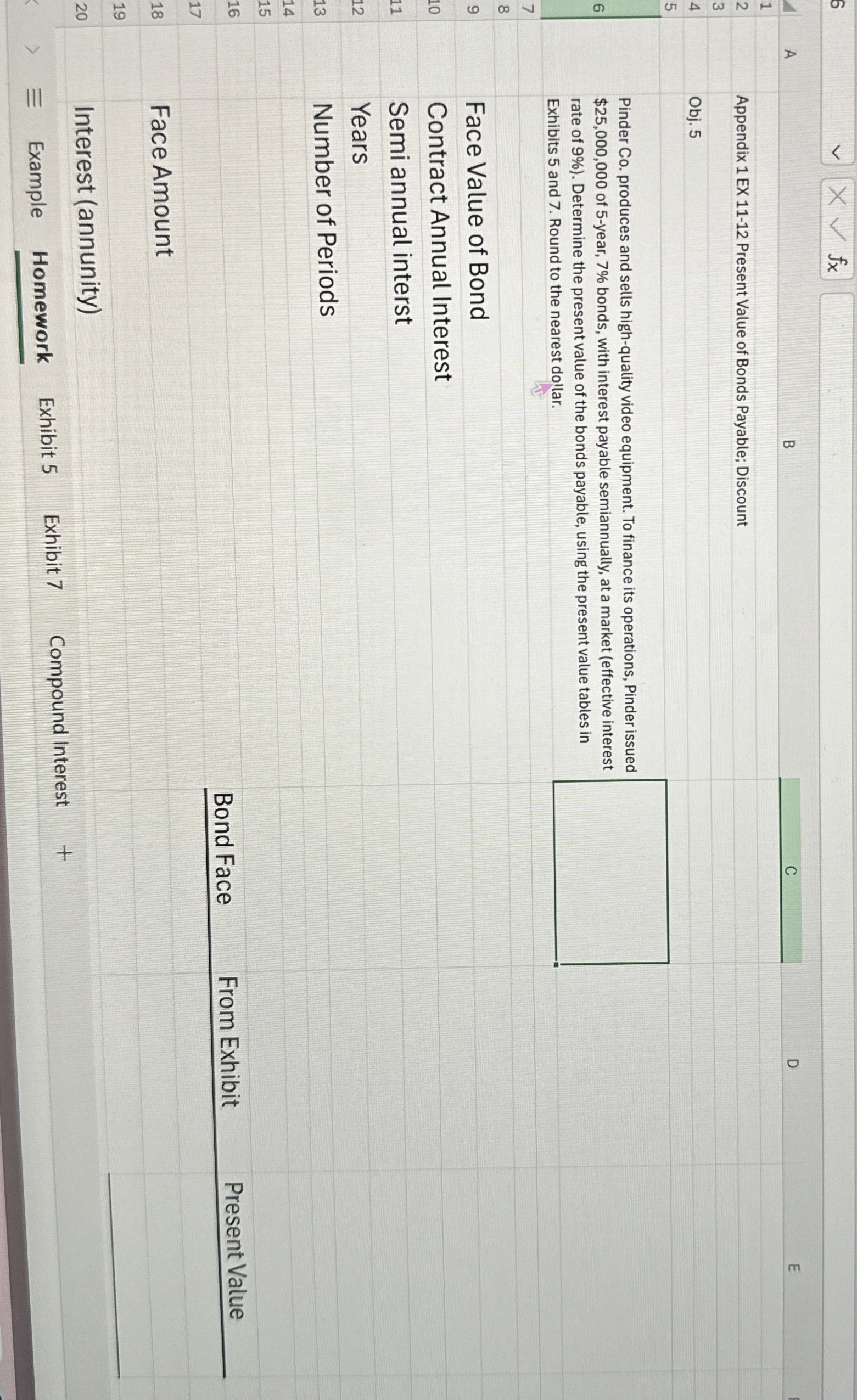  Appendix 1 EX 11-12 Present Value of Bonds Payable; Discount Obj.