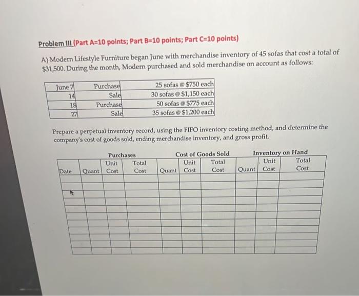  Problem III (Part A=10 points; Part B=10 points; Part C=10 points)