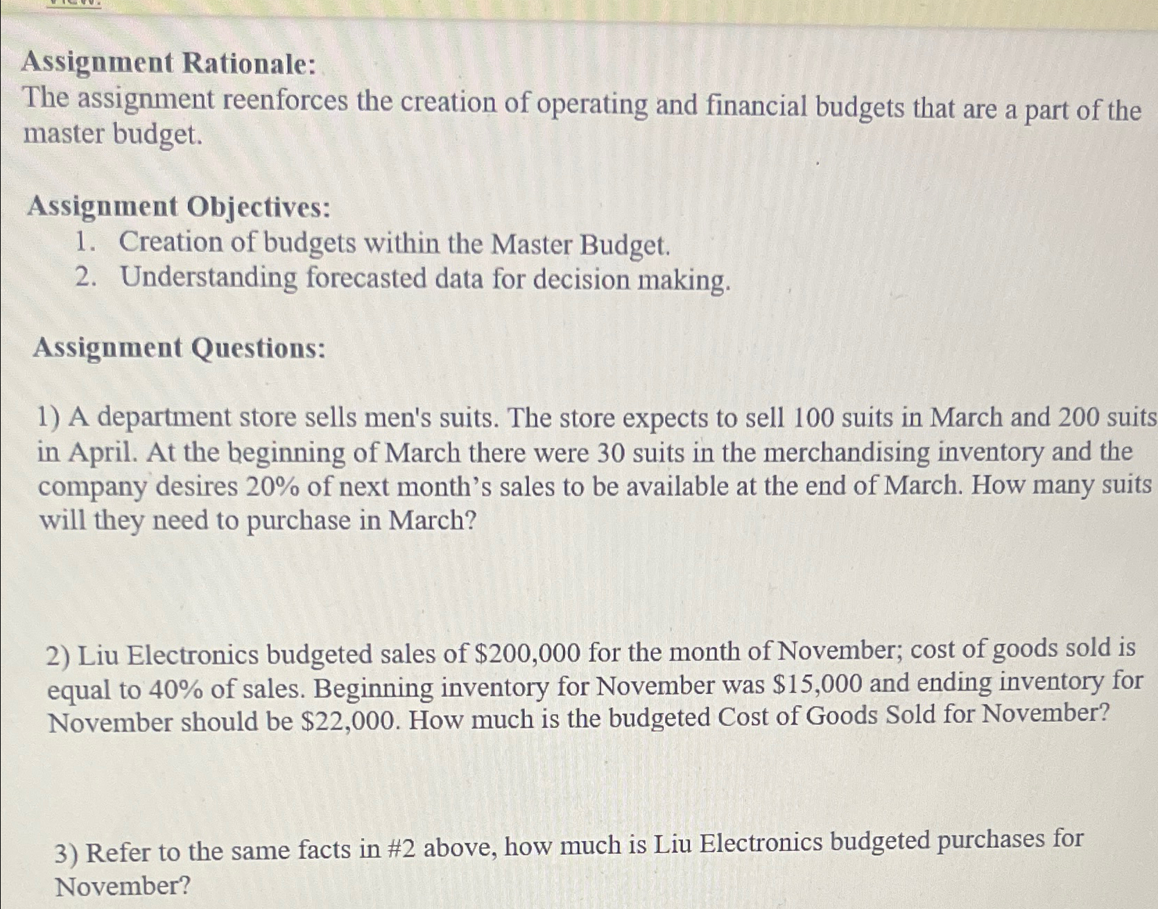  Assignment Rationale: The assignment reenforces the creation of operating and financial