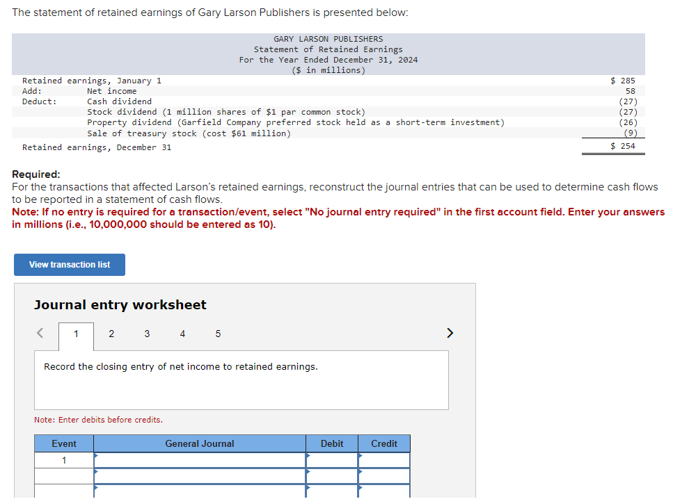  Journal entry worksheet 5 Note: Enter debits before credits. Journal entry