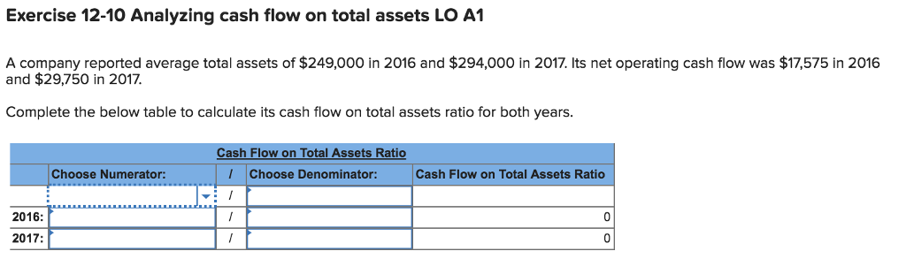  Exercise 12-10 Analyzing cash flow on total assets LO A1 A