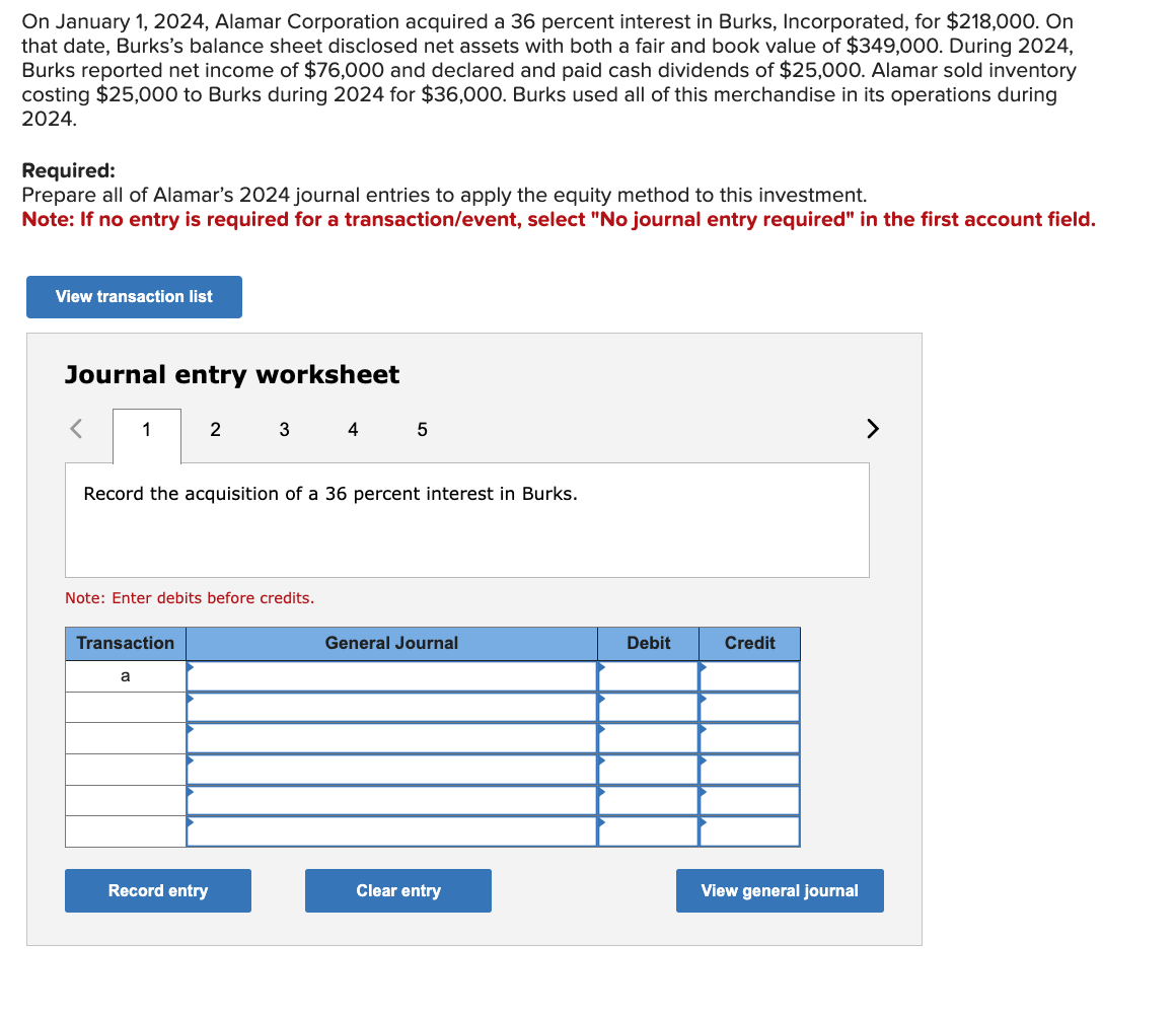  On January 1,2024, Alamar Corporation acquired a 36 percent interest in