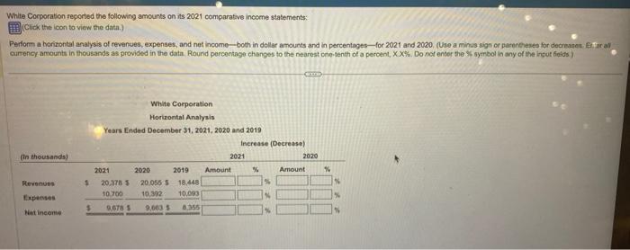 comparative income statements: (Click the icon to view the data.) Perform a