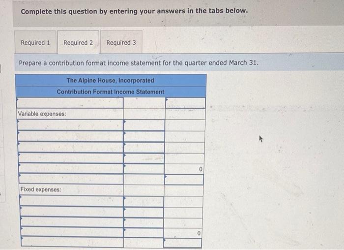 skis. The company assembled the information shown below for the quarter ended