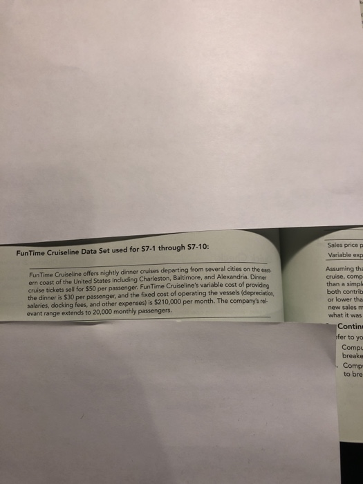  Sales price p Variable exp FunTime Cruiseline Data Set used for