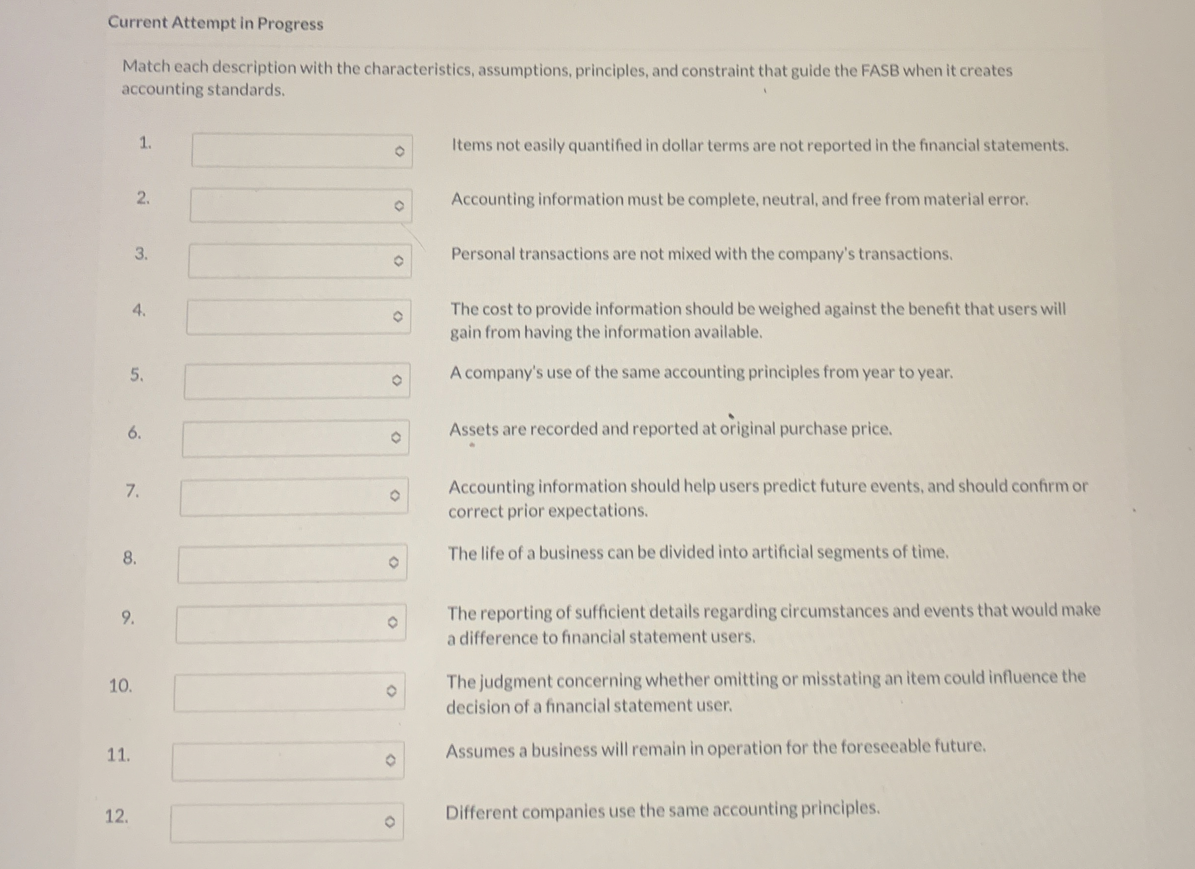  Current Attempt in Progress Match each description with the characteristics, assumptions,