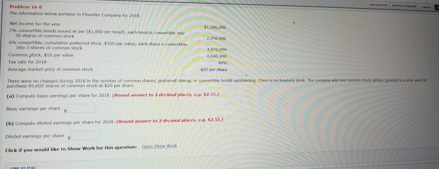  CALCUULATOR PRINTER Problem 16 8 The information below pertains to Flounder