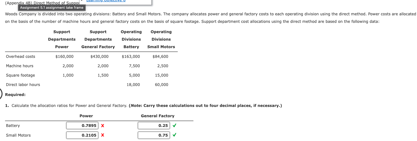 Assignment 5.1 assignment take frame Required: 1. Calculate the allocation ratios
