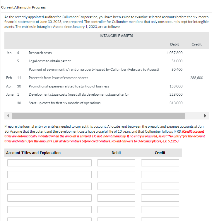  Current Attempt in Progress As the recently appointed auditor for Cullumber