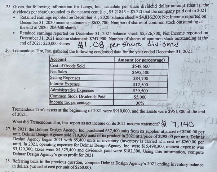 need answers checked for 25 and 26. Need help completing 27 and