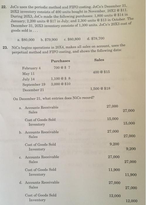  ONLY # 23 22. JoCo uses the periodic method and FIFO