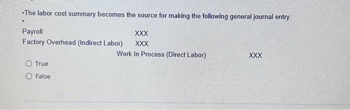  -The labor cost summary becomes the source for making the following