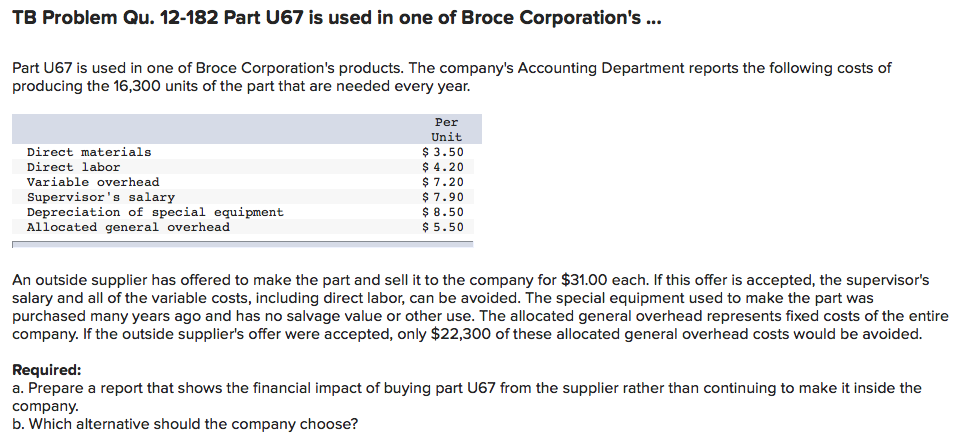 TB Problem Qu. 12-182 Part U67 is used in one of