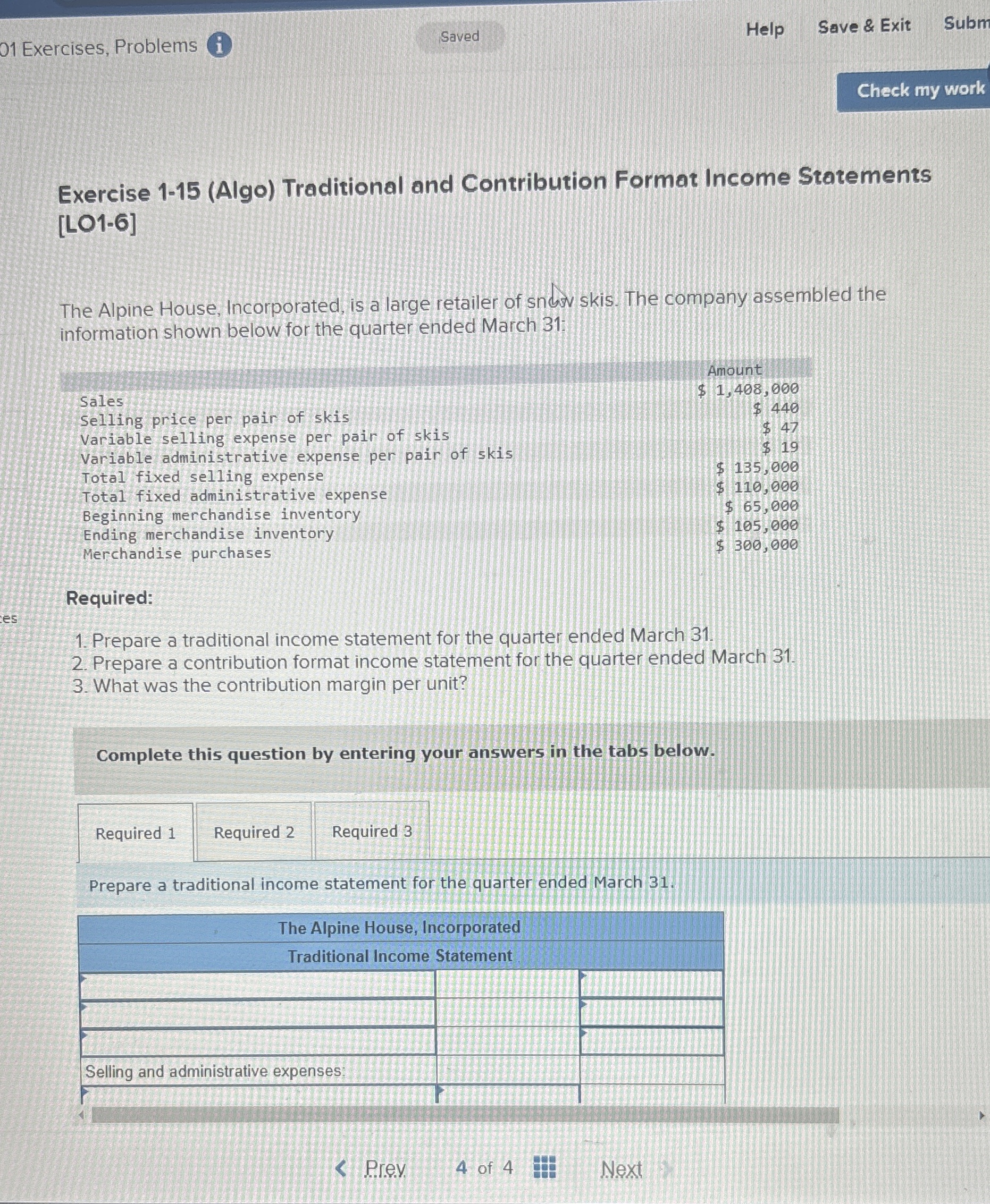  01 Exercises, Problems Saved Help Save & Exit Subm Exercise 1-15(Algo)