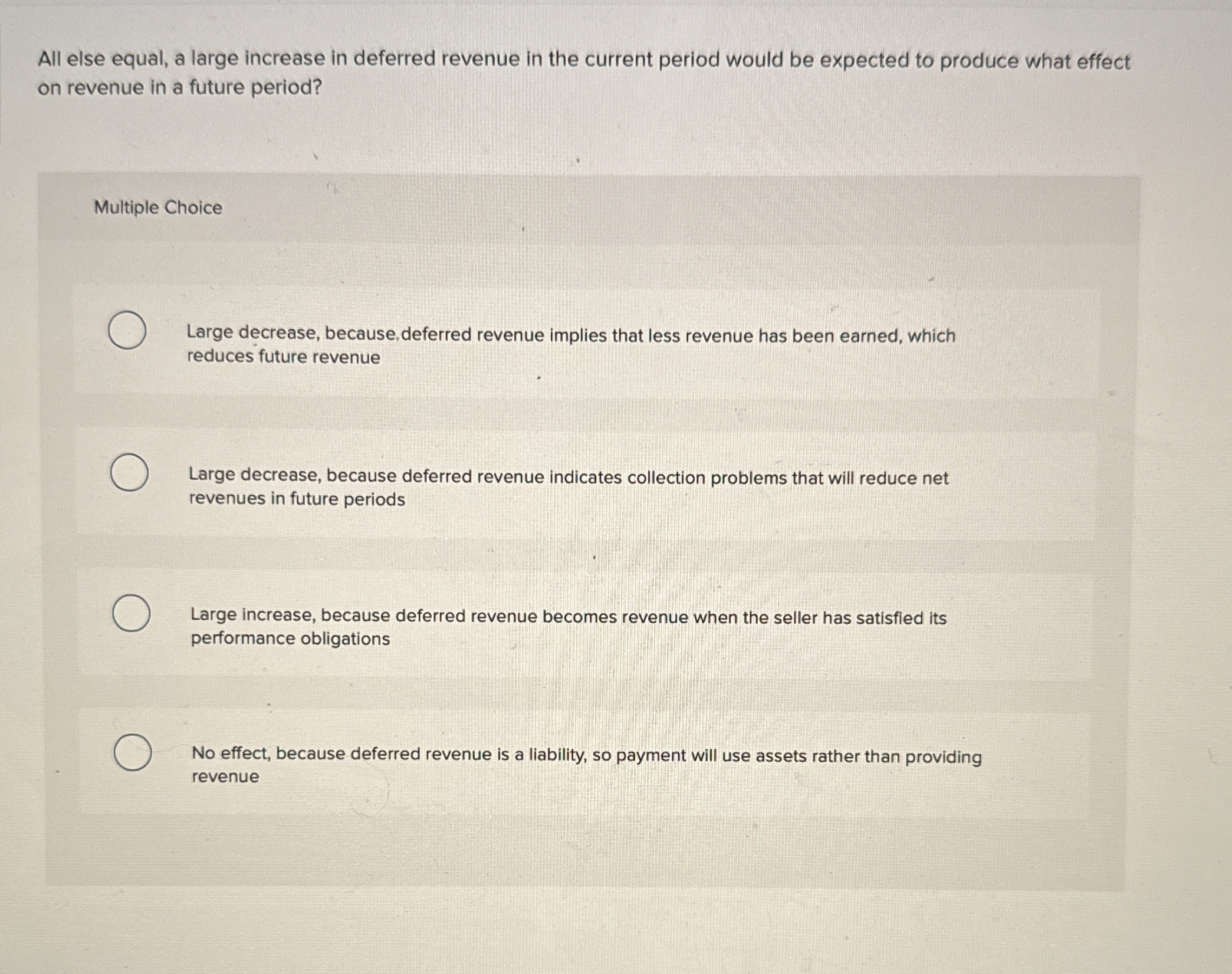  All else equal, a large increase in deferred revenue in the