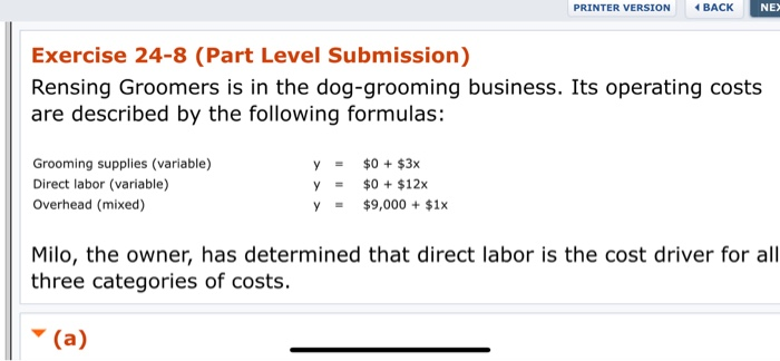  PRINTER VERSIONBACK NEX Exercise 24-8 (Part Level Submission) Rensing Groomers is