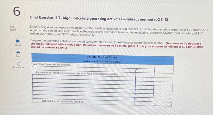  Brief Exercise 11-7 (Algo) Calculate operating activities-indirect method (LO11-3) Engineenng Wonders