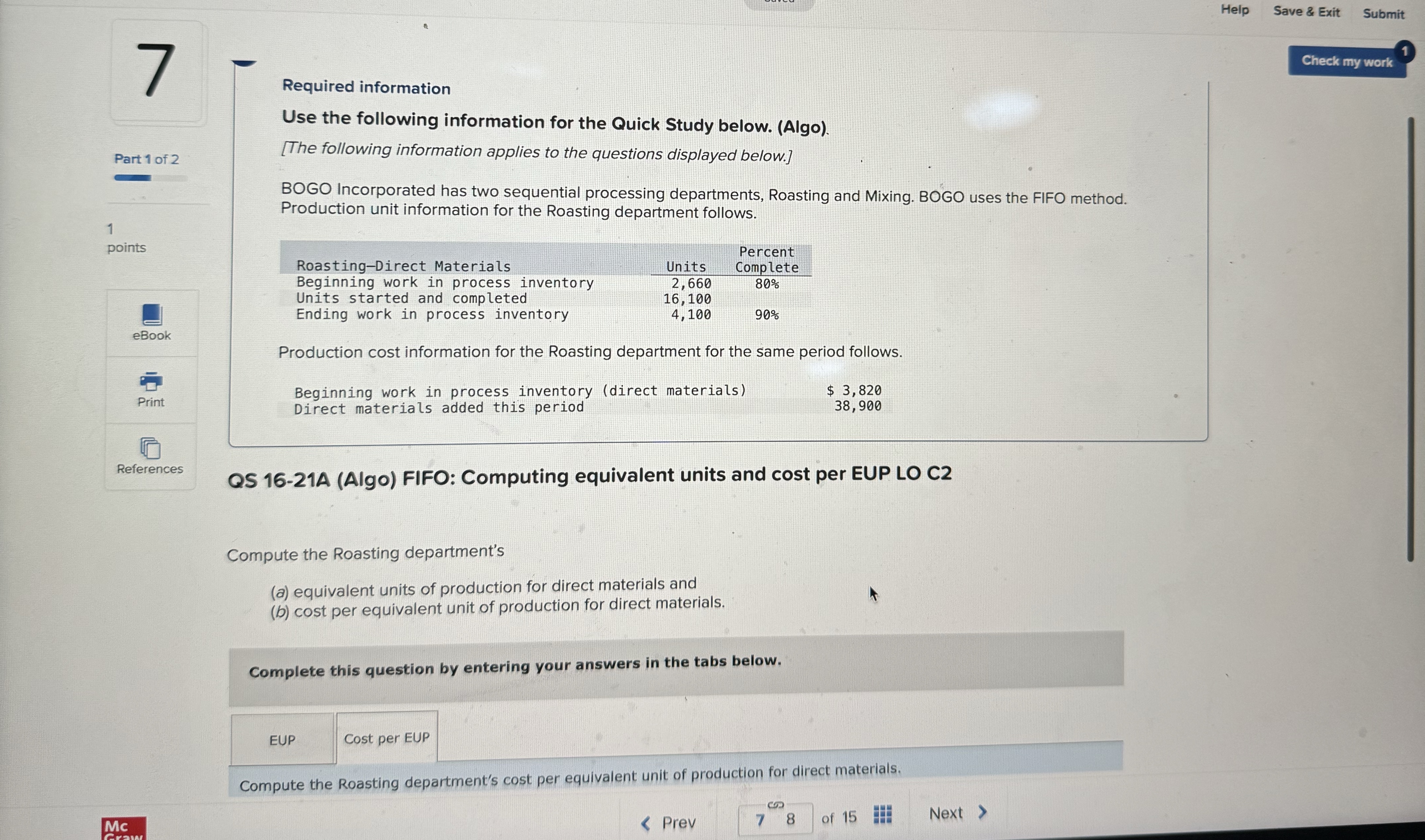  Required information Use the following information for the Quick Study below.