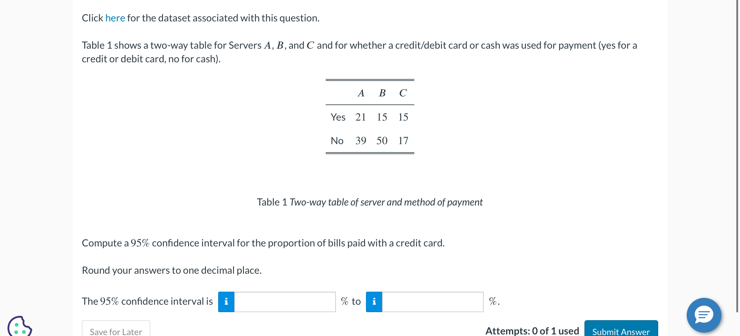 Click here for the dataset associated with this question. Table 1