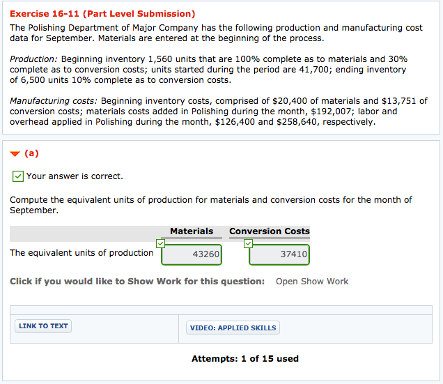 P Please answer part B. Exercise 16-11 (Part Level Submission) The Polishing