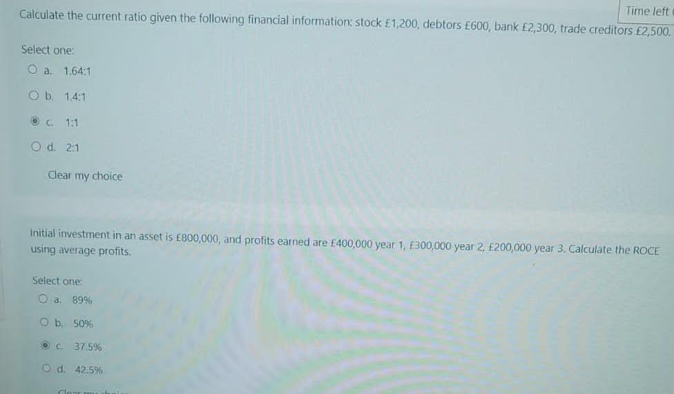 please solve these problems Calculate the current ratio given the following