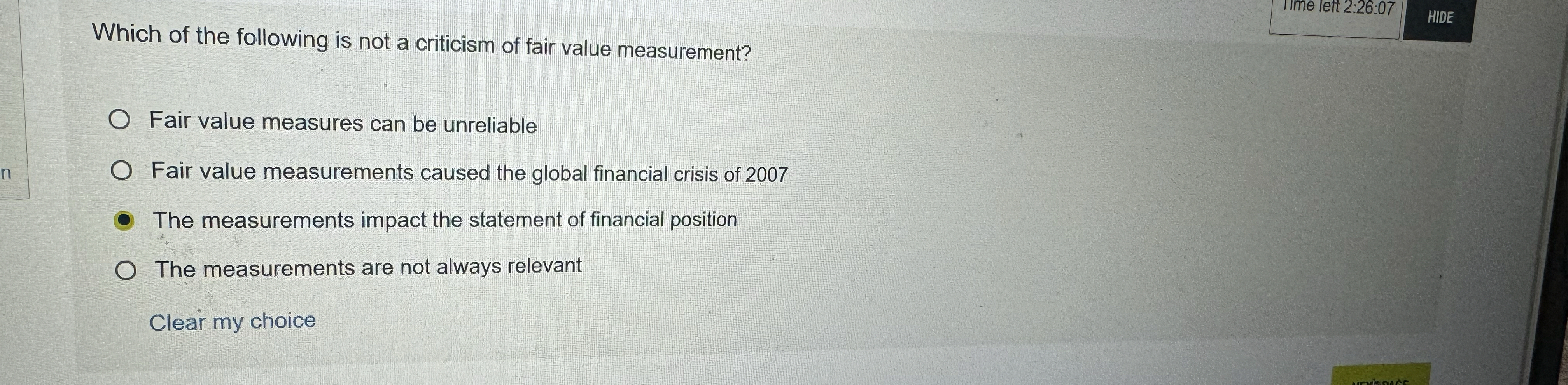  1ime left 2:26:07 Which of the following is not a criticism