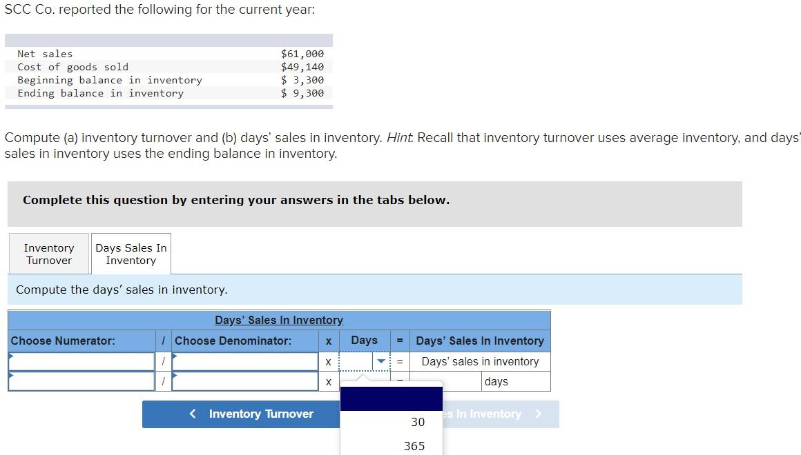 61,000 Cost of goods sold $ 49,140 Beginning balance in inventory $