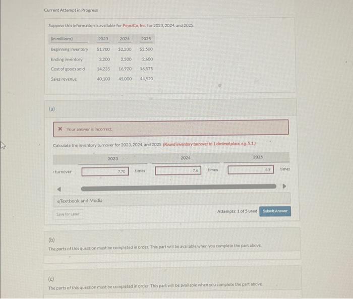  Current Attempt in Progress Suppose this information is available for PepsiCo,